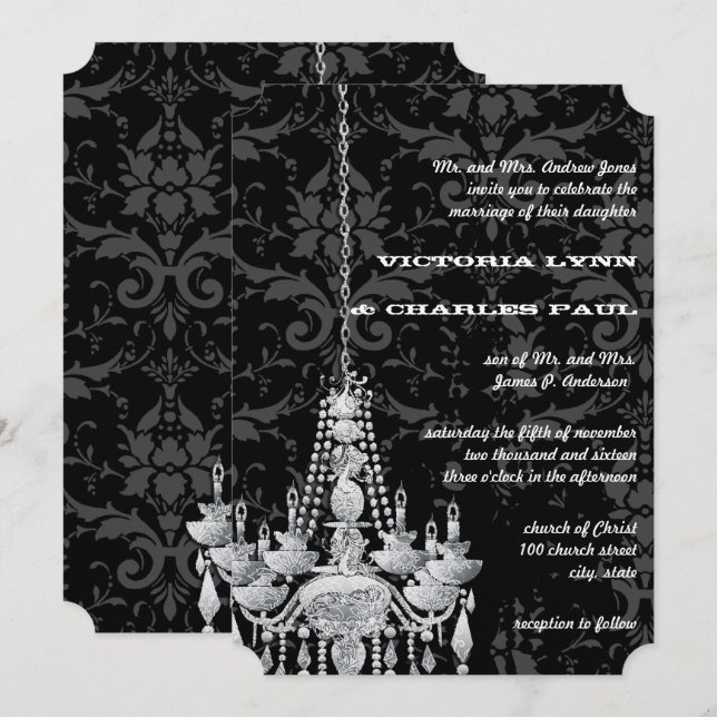 Convite Candelabros Prateados e Cinzas Casamento Vitoriano (Frente/Verso)