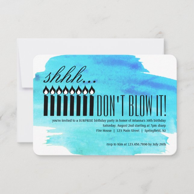 Convite Candle Surprise Shhh... NÃO VÁ BLOQUEAR! Aniversár (Frente)