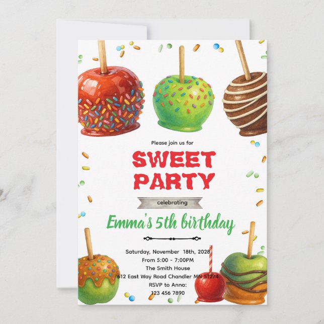 Convite Candy Apple birthday party Invitation (Frente)