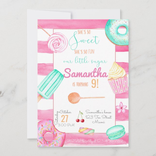 Convite Candy Birthday Invitation, Sweets Invite (Frente)
