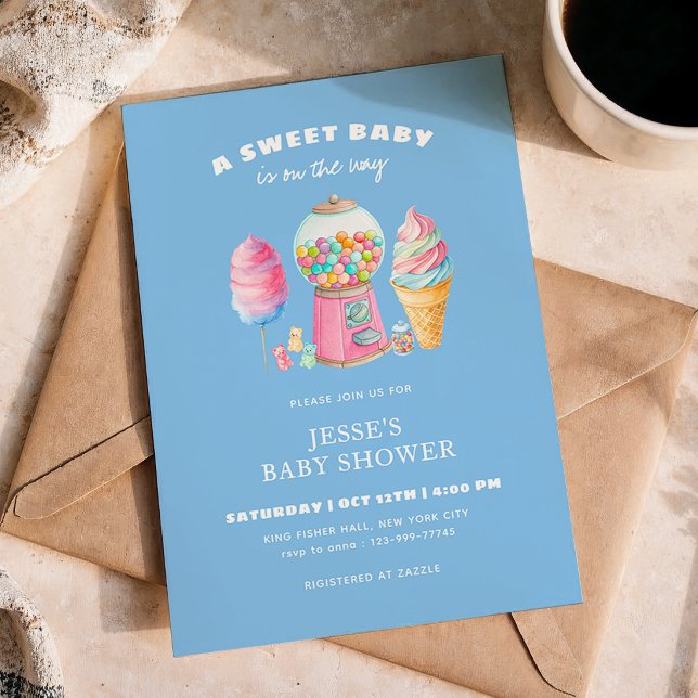 Convite Candy Blue A Sweet Baby Shower is on the way  (Criador carregado)