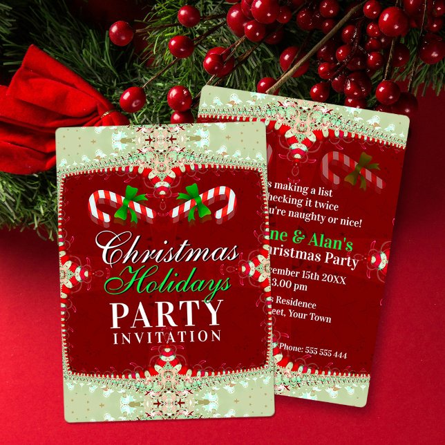 Convite Candy Cane Christmas Holidays Party  (Criador carregado)