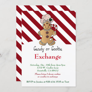 Convite Candy Cane Gingerbird Cookie & Candy Exchange