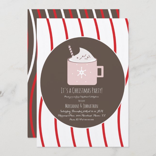 Convite Candy Cane Kraft, Festa de Cacau Quente de Natal (Frente/Verso)