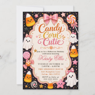 Convite Candy Corn Doce Aniversário de Halloween