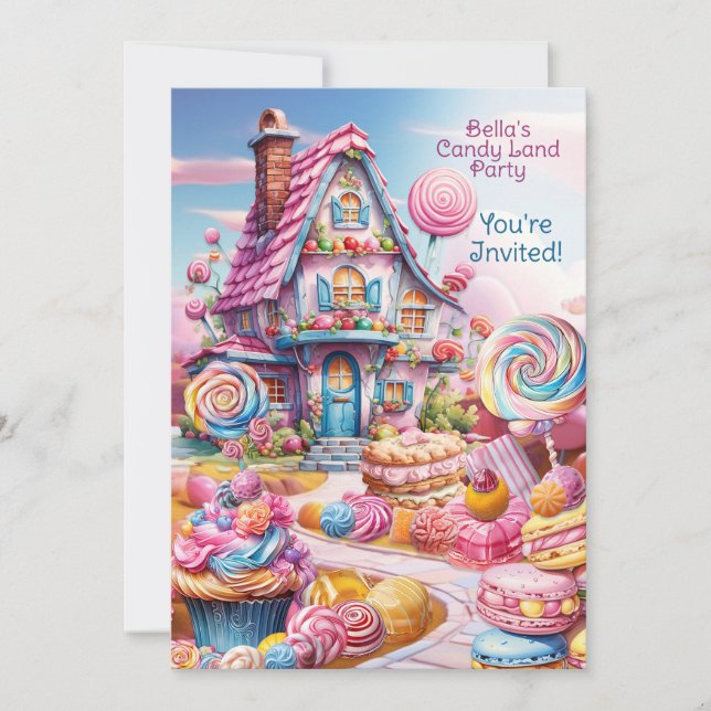 Convite Candy Land Birthday - Whimsical (Frente)