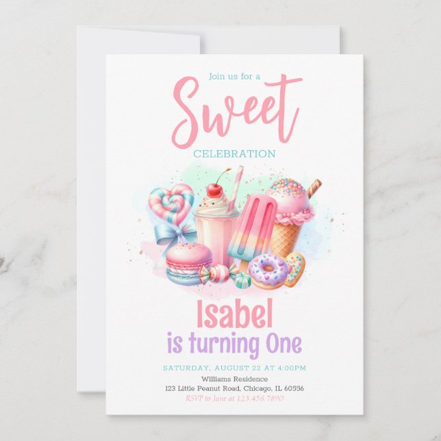 Convite Candy Land Sweet Birthday (Frente)