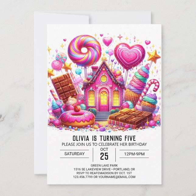 Convite Candy Magical Candyland Digital Birthday (Frente)