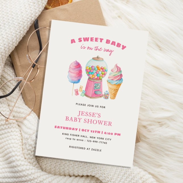 Convite Candy Pink A Sweet Baby Shower is on the way  (Criador carregado)