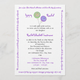 Convite Candy Treasures Bat Mitzvah
