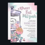 Convite Candyland Bat Mitzvah<br><div class="desc">Candyland Candy Lollipop Pote de doces Gumballs Watercolor Glitter Bat Mitzvah Convite // CORRESPONDENTE CARTÃO RSVP EM COMPRO //</div>