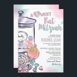 Convite Candyland Bat Mitzvah<br><div class="desc">Candyland Candy Lollipop Pote de doces Gumballs Watercolor Glitter Bat Mitzvah Convite // CORRESPONDENTE CARTÃO RSVP EM COMPRO //</div>