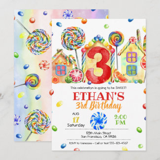 Convite Candyland Candy para o Tema Candy - 3º