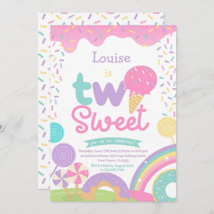 Convite Candyland e Sorvete, dois segundos aniversários do