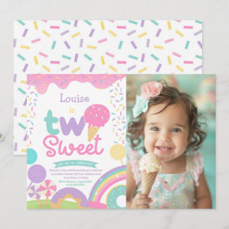 Convite Candyland e Sorvete, dois segundos aniversários do