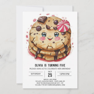 Convite Candyland Pink Watercolor Cookies Aniversário