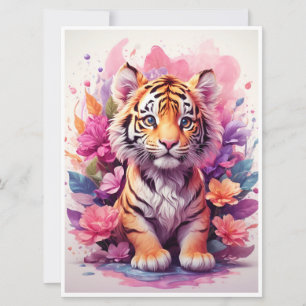 Convite Caneca Tigre Floral - Caneca de Café Tigre Rosa -