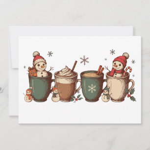 Convite Canecas de Cacau Quente de Natal Bonecos de Neve B