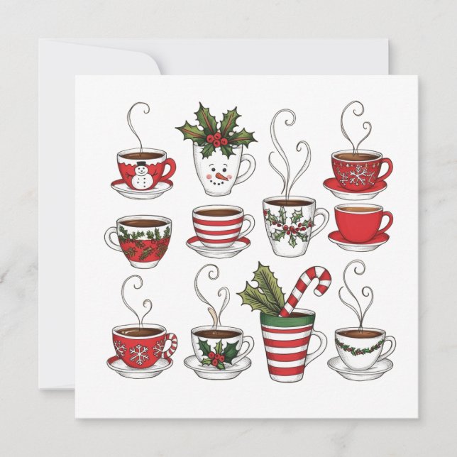 Convite Canecas engraçadas de chá no natal  (Frente)