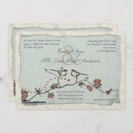 Convite Canela e Casamento tema damasco de Pássaros Azuis