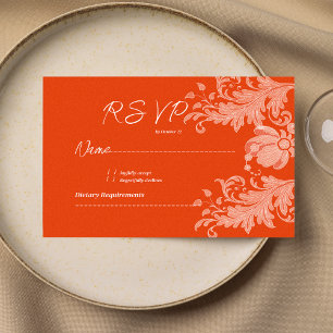 Convite Canela laranja floral branco renda RSVP
