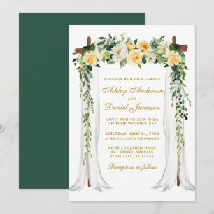Convite Canopia de Casamento Amarelo Floral Dourado Verde