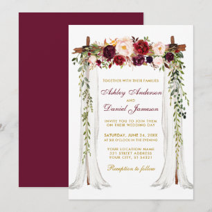 Convite Canopia de Casamento Aquarela Floral Dourado