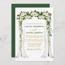 Canopia de Casamento Dourado Floral Verde-Aquarela