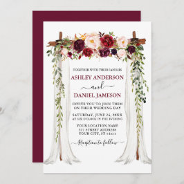Convite Canopia de Casamento Floral de Watercolor Burgundy