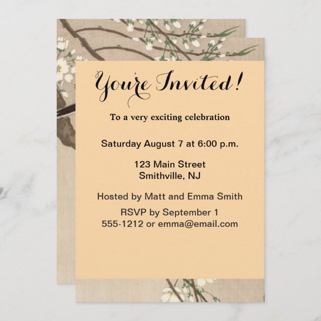 Convite Cantarilho de Chickadebird asiático japonês (Frente/Verso)