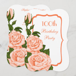 Convite Canto Chic Rosas Coral 100º Aniversário