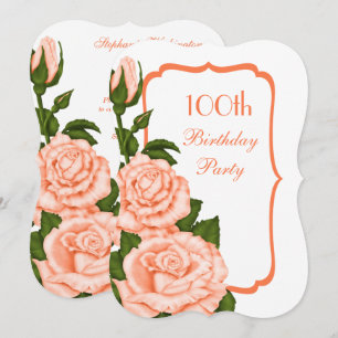 Convite Canto Chic Rosas Coral 100º Aniversário