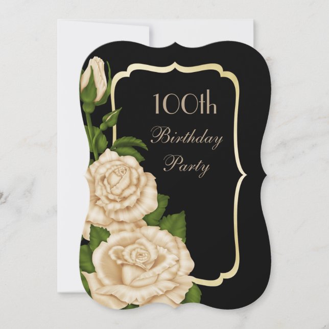 Convite Canto Chic Rosas Marfim 100º Aniversário (Frente)