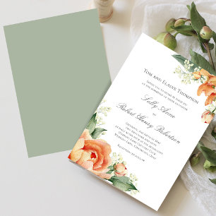 Convite Canto Floral de Pêssego Vegetação Script Elegante