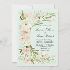 Convite Canto Romântico Verde Pastel Cor-de-rosa-claro e p