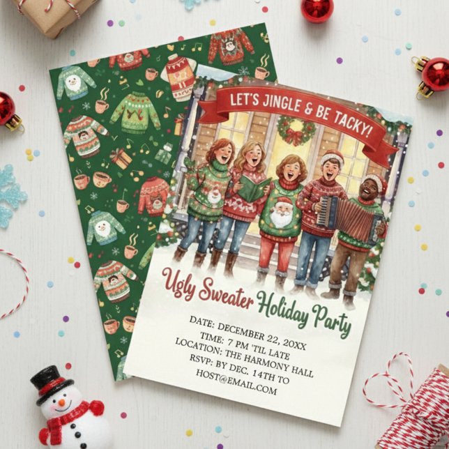 Convite Cantor de Natal com Suéter Feio e Tilintante  (Criador carregado)