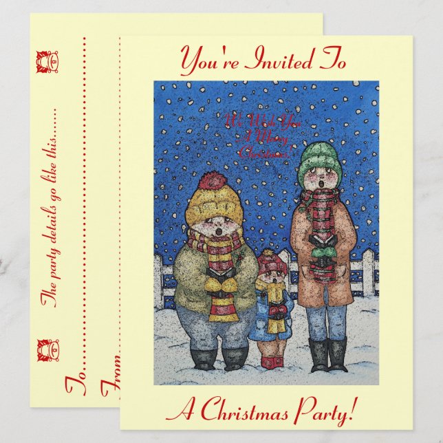 Convite cantores engraçados da cena da neve, Natal (Frente/Verso)