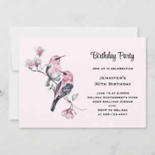 Convite Cantores Rosa num Ramo de Árvore de Aniversário