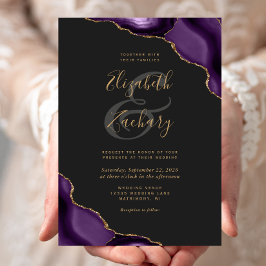 Convite Cantos de Ágata Dourada Roxa Casamento Sombrio