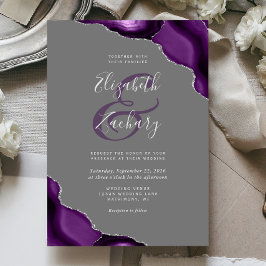 Convite Cantos de Ágata Prata Roxo Casamento Cinza