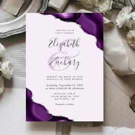 Convite Cantos de Ágata Prateada Roxa Pastel Casamento