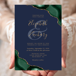 Convite Cantos de Ágata Verde Esmeralda Casamento Azul Nav