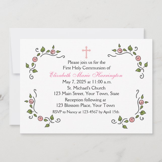 Convite Cantos Florais Rosa, Religiosos (Frente)