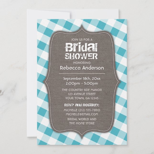 Convite Canvas Turquoise & White Gingham (Frente)