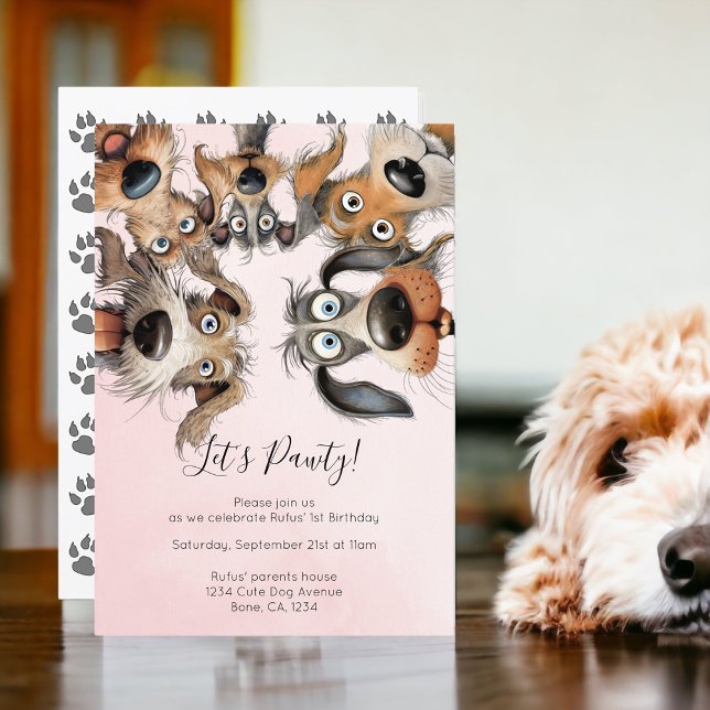 Convite Cão Aniversário Pawty Cute Personalizado (Dog Birthday Pawty Cute Personalized Invitations from Ricaso. Pet birthday party invite)