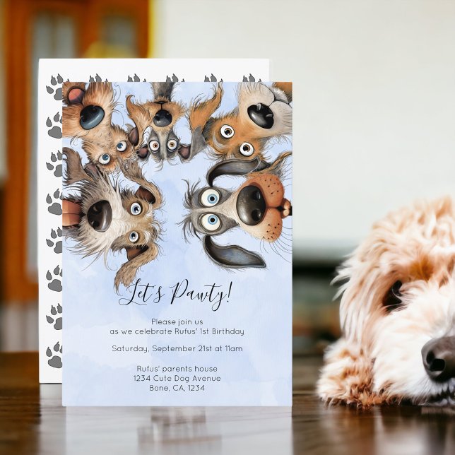 Convite Cão Aniversário Pawty Cute Personalizado (Dog Birthday Pawty Cute Personalized Invitations from Ricaso. Pet birthday party invite)