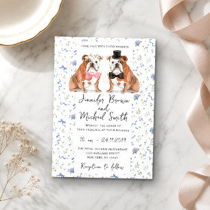 Convite Cão Bulldog Inglês Amante Azul Flores Casamento