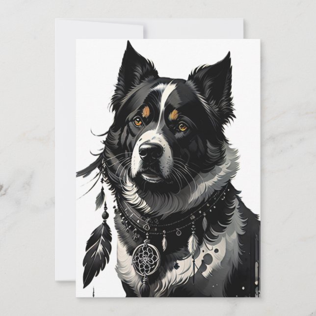 Convite cão, caçador de sonhos, amuleto, talismã, (Frente)