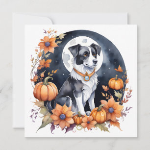 Convite Cão Cachorro Cachorro Halloween Moon Floral Lover