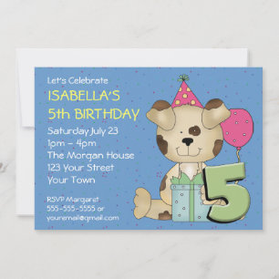Convite Cão-de-Aniversário de 5 Personalizável